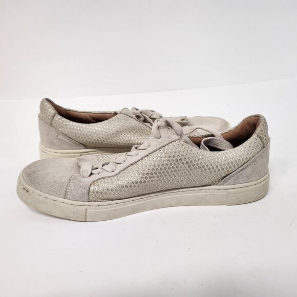 FRYE Womens Casual Sneakers Size 7 Taupe Suede Diamond Embossed Low Top Shoes - Picture 11 of 11